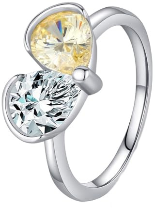 Citrin Ring 585 Gold, Verlobungsringe 14K Weißgold Einfaches Herz für Hochzeit Größe 45 (14.3)