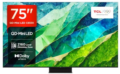 TCL 75C855K 75-inch QLED Mini LED TV, QLED PRO, 4K HDR Premium 3500nits, Smart TV Powered by Google TV (Dolby Vision & Atmos, Onkyo 2.1.2 sound system, 144Hz Motion Clarity Pro) (Renewed)