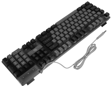 Operitacx Clavier Pleine Taille 104 Touches ABS Filaire RGB Noir | Câble 1, Rétroéclairage Coloré, Course Modérée, 4m, Support Pliant, Capuchons Suspendus, Bureau