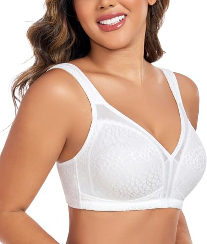 Curyon Plus Size Everyday Bras for Women Minimizer Full Coverage Non Padded Wirefree White 38D