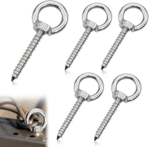 5 pezzi viti ad anello M8, vite a occhiello lunga in acciaio inossidabile 304 Heavy Duty, dado ad anello, bullone a occhio M8 × 80 mm con filettatura per legno per amache, tende da sole, cavi di