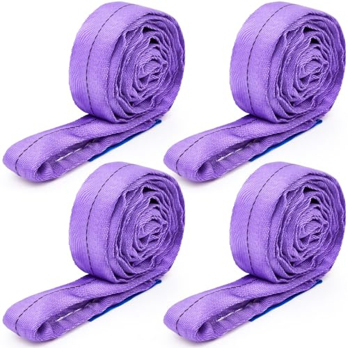 Fabbay 4 Pcs 4 Feet Heavy Duty Polyester Endless Loop Round Lift Slings Lifting Straps for Hoist Towing Moving Furniture Rigging Equipment, 2600 LB Vertical 2100 LB Choker 5200 LBs Basket(Purple)