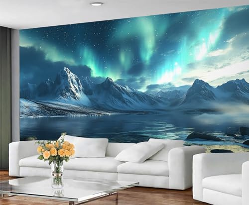 YXQAIED Nordlicht-Tapete, Bergtapete, Wandbild, Naturlandschaft, Fototapete für Wohnzimmer, Schlafzimmer, Hintergrund, Wanddekoration, 390 x 260 cm