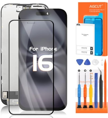 AGCUT für iPhone 16 Display, LCD Bildschirm für iPhone 16 A3287 A3081 A3286 A3288 6,1 Zoll LCD Bildschirmersatz 3D Touch Digitizer Touchscreen Assembly mit Reparatur, Schwarz