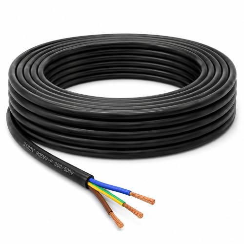 LampStation 3183Y 3 Core Round Flex Cable 2.5mm Black Mains 7 Metres | BASEC approved BS EN 50525-2-11, flexible PVC stranded copper, 300/500V, for electrical appliances and extension leads