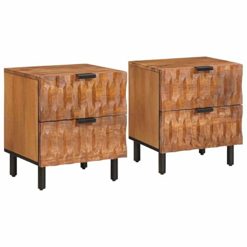 vidaXL Nachttisch 2 pcs Braun 40 x 33 x 46 cm Massivholz Mango, Geräumiger Nachttisch, rechteckiger Beistelltisch, Mangoholz-Schrank, praktisches Schlafzimmer-Deko