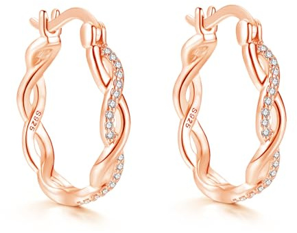 Estrellique Silver Earrings for Women, 925 Sterling Silver Twisted Hoop Earrings with Cubic Zircon, Dainty CZ Cartilage Sleeping Silver Hoop Earrings, Trendy Huggie Earrings for Sensitive Ears
