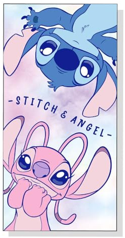 New Import - Toalla de playa de Stitch & Angel, diseño Disney, azul y rosa, tema Lilo & Stitch