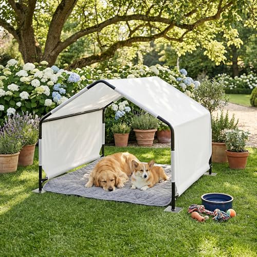 [en.casa] Hundehütte Outdoor Valevali Hundezelt mit Dach und Seitenwänden 122 x 122 x 90 cm Hundeliege für kleine bis große Hunde Metallgestell wasserabweisend Schwarz/Weiß