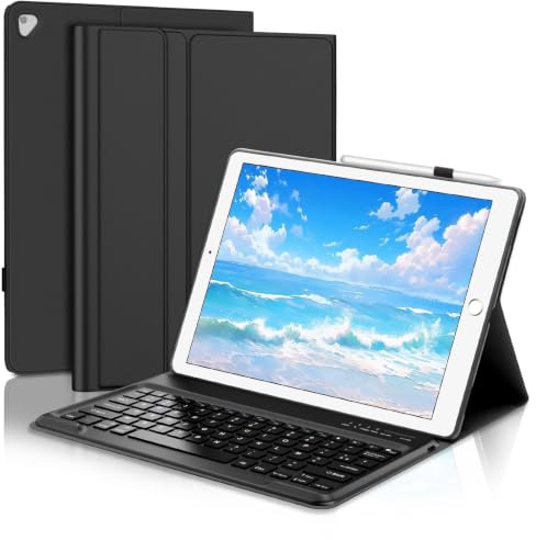 WAVATA Clavier pour iPad Pro 12.9 1st/2nd Generation 2015/2017, Noir | Coque Clavier pour iPad Pro 12.9 2017/2015 Magnétique Amovible Bluetooth Français AZERTY Layout