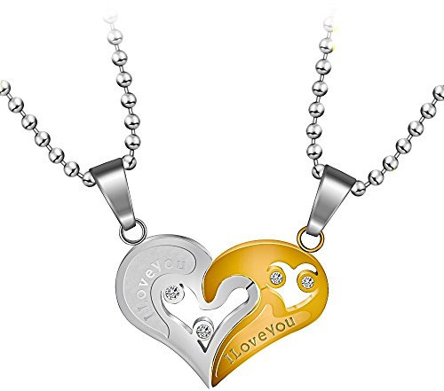 Uloveido Ein Paar Edelstahl Paare Halskette halbes Herz Anhänger ich liebe dich Halskette für Männer und Frauen