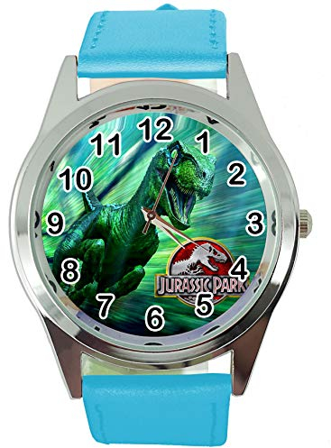 taport Jurassic Park Rund Quarzuhr blau Leder Band + Gratis Ersatz Batterie + Gratis Geschenkverpackung