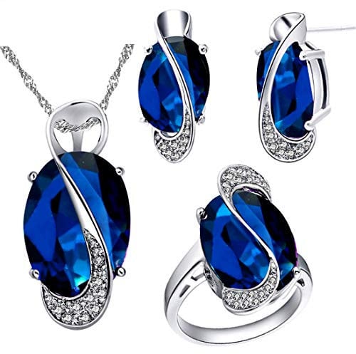 Uloveido Big Oval Blue Erstellt Topaz Trauringe Set, Mode CZ Stein Jubiläum Engagement Schmuck Ringe Set für Frauen T472