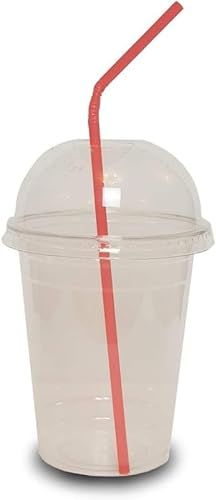 Techno Pack of 100 Reusable Clear Plastic Smoothie Cup with Cross Lid Dome for Smoothie, Milkshake, Juice, Soda, Cocktail, Perfect for Parties, Weddings, Birthdays, Restaurants, Size - 12oz (355ml)