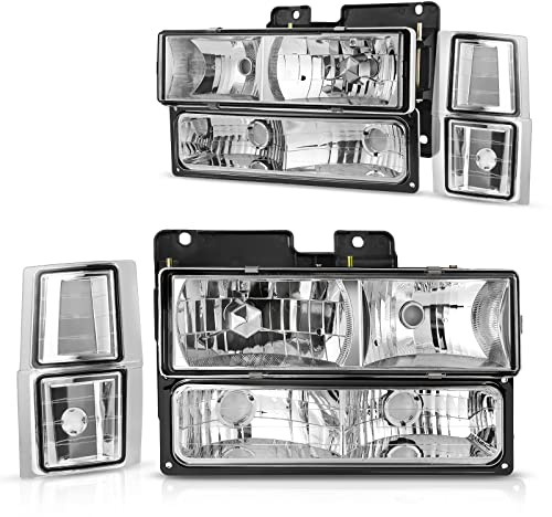 DWVO Scheinwerfermontage, kompatibel mit Chevy C/K Serie 1500 2500 3500/Tahoe/Suburban/Silverado 1994–1999 Kristall-Scheinwerfer mit Eck- und Stoßstangenlicht (Chrom)
