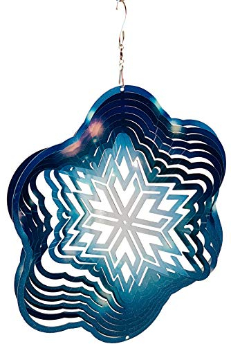 Dundee Deco W2231 Windspiel in Geschenkbox, 3D-Hängedekoration, für Innen- und Außenbereich, Mandala, Schneeflocke, Blau, Weiß, 30,5 cm, einzigartige Geschenkidee, Souvenir, Geschenk