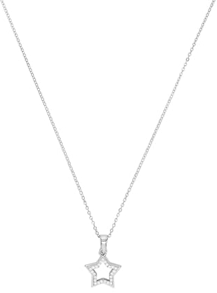 Amor Kette mit Anhänger 925 Sterling Silber Damen Sets, mit Zirkonia synth., 45 cm, Silber, Stern, Kommt in Schmuck Geschenk Box, 2026247