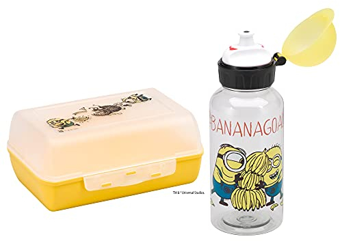 WMF Minions - Set Fiambrera y Cantimplora, Plástico, Fiambrera Infantil con Compartimentos, Botella Tritan para Niños, Ideal para Llevar, Sin BPA