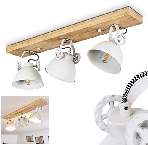 Deckenleuchte Svanfolk, Deckenlampe aus Metall/Holz in Weiß/Natur, 3-flammig, mit verstellbaren Strahlern, 3 x E14-Fassung, Retro/Vinatge Design, ohne Leuchtmittel