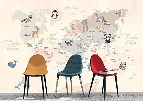 Oedim Fotomural Infantil Vinilo para Pared Animales en Continentes | Mural | Fotomural Infantil Vinilo Decorativo | 200 x 150 cm | Decoración comedores, Salones, Habitaciones