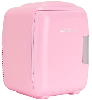 MONCOOK Mini-Kühlschrank für Schlafzimmer – Kleine, tragbare und leise Mini-Kühlschränke für Hautpflege – Kühl- und Wärmefunktion – Perfekt für Zuhause, Büro, Auto oder Reisen - 9L - Rosa Mono