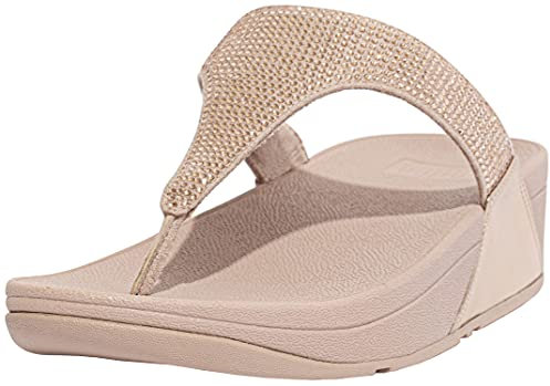 FitFlop Lulu Crystal Embellished Toe-Post Sandals Rose Gold 7 M (B)