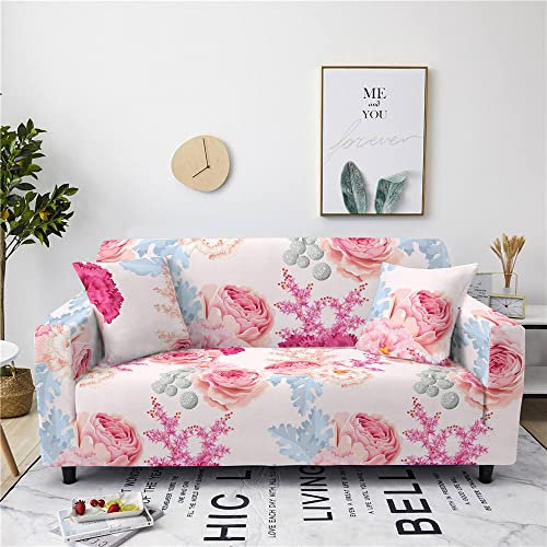 FANSU Stretch Sofabezug Stretch Antirutsch Sofaüberwürfe mit Armlehnen, 3D Frühlingsblumen Ecksofa L Form Sofa/Couchbezug/Sesselbezug für Wohnzimmer Wohnkultur (Pinke Rose,1 Sitzer/90-140cm)