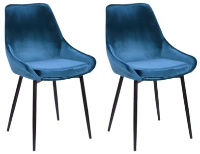 Vente-unique-Stuhl 2er-Set - Samt & Schwarzes Metall - Dunkelblau - MASURIE