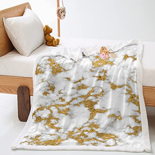 Himlaya 3D Marmor Wohndecke Tagesdecke Decke Fleecedecke Polyester Weich Wärme Gemütlich Bettüberwurf Erhältlich Dicke Sofadecke Deckeldecke (Gold,150x200cm)