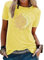 Maglietta Donna Manica Corta con Stampa Luna e Sole, T-Shirt Scollo Rotondo, Ampia Girocollo Casual (Giallo, M)