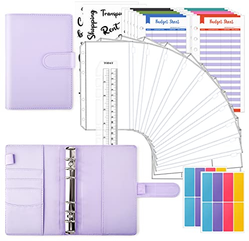 TOYESS 30Pcs Raccoglitore di Bilancio A6, Money Binder con 12 Buste Cerniera Trasparenti, 12 Fogli di Budget, Budget Binder per Piani Mensili di Denaro, Viola