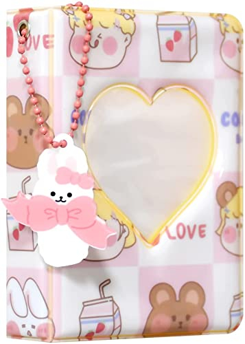 Babyfond Mini Fotoalbum, 40 Taschen Kpop Fotokartenbinder Liebesherz Hohl Fotohüllen fur 3 Inch Mini-Fotoalbum für Fujifilm Instax Kamera Rosa