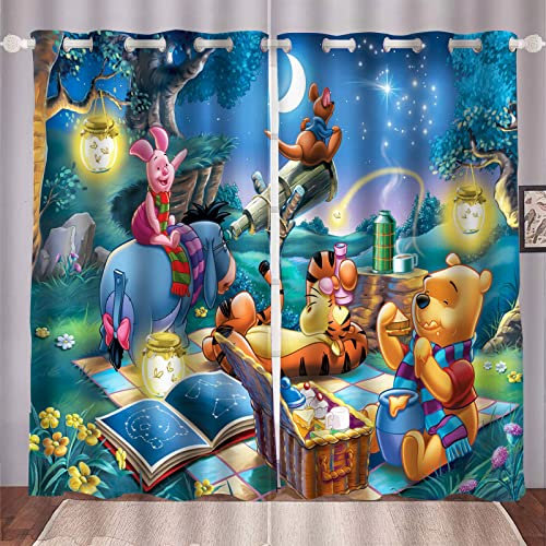 HNSRYLQX The Pooh Bear Verdunklungsgardine Ösen Für Schlafzimmer, Kinder Vorhänge, 100% Polyeste Vorhang Kinderzimmer Junge (4,140 x 245 cm eine Scheibe)