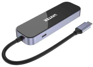 UNITEK Aluminium USB A 3.1 Gen1 Hub 5Gbps Power Delivery 100W mit 15cm Kabel USB-C Stecker 6 Ports 3X USB-A 1x HDMI 1x USB-C und 1 x 1.4 Gigabit Ethernet RJ45 Plug and Play