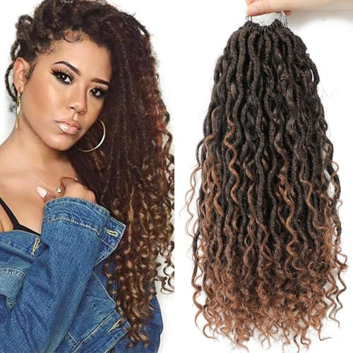 SOKU 5 Packs/Lot 35cm Ombre Brun Rivière Faux Locs Ondulés avec Extrémités Bouclées Crochet Cheveux Synthétique Crochets Tresses Dreadlocks Africain Twist Tresse 24 Brins/Pack