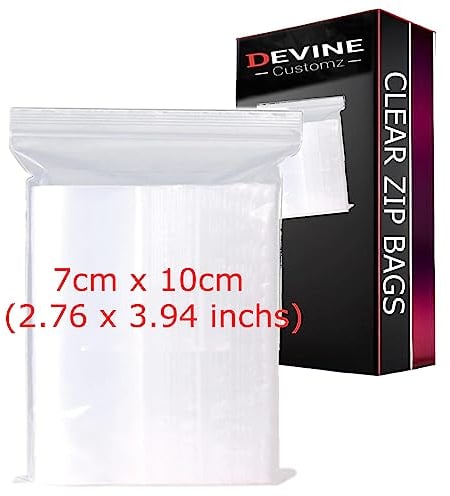 DevineCustomz® 100 Clear Grip Lock Bags - Small & Large Resealable Kitchen Posting Freezer Food Plastic Pouches Zip Top Seal (7cm x 10cm)