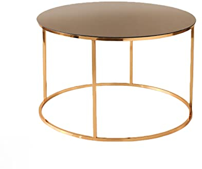 Couchtisch Design Metall Rund Vintage Gold Bronzeglas Sofatisch Metallkorb