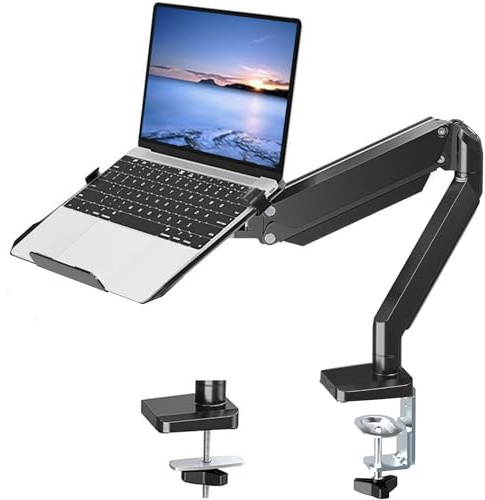 MOUNTUP Monitor Arm with Laptop Tray, 2-in-1 Monitor Stand Holds up to 9KG, Adjustable Laptops Mount for 14-17 Inch Notebook & 32 Monitor, Monitor Desk Arm with Clamp/Grommet,EU4007