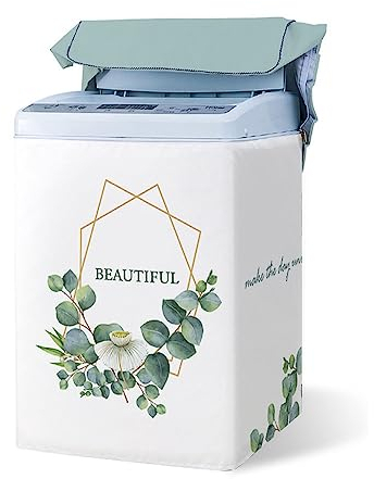 Odot Copertura Lavatrice per Asciugatrice, Coprilavatrice per Lavatrice a Carica Dall'alto Resistente con Cerniera, Fodera per Lavatrice Impermeabile (M capacità 5,6~6,5 kg,Eucalipto)