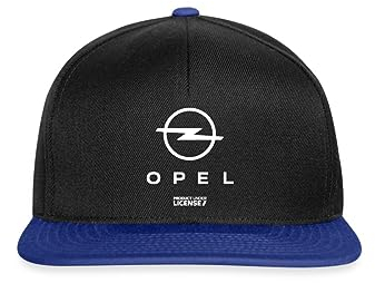 Spreadshirt Opel Logo Weißer Schriftzug Snapback Cap, One Size, Schwarz/Königsblau