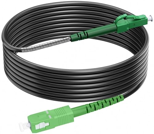 RamboCables 10M Gepanzerte Glasfaser-Kabel LC/APC auf SC/APC, Simplex Singlemode Gepanzerte Glasfaserkabel, 9/125µm OS2 FTTH LWL Patchkabel für den Innen- und Außenbereich, Schwarz