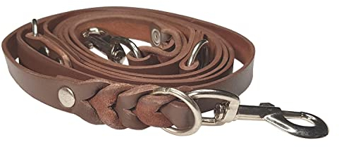 VlaMiTex D2 Freihandleinen Hundeleine Leder Hunde Führleine Fettlederleine Verstelbar 6 Farben (Braun, 2 x 300 cm)