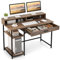 COSTWAY Escritorio Ordenador con Soporte de Monitor, Mesa Escritorio con Cajón de Almacenamiento y 2 Estantes Abiertos, Mesa Ordenador 120 x 56 x 77,5 cm, Marrón Rústico