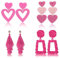 4 Paia Orecchini Rosa, Orecchini a Cuore Orecchini con Nappe Rosa Orecchini Amante Orecchini Magenta Orecchini Pendenti Rettangolari per Donne Fidanzata Accessori per San Valentino