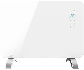 Radiador Eléctrico Bajo Consumo EVVO C Cristal Blanco,1.000W, Wifi, termostato regulable, Google Home Alexa, Mando a distancia, Temporizador, soporte de pie, Silencioso, antisalpicaduras