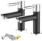 Maynosi Bathroom Basin Pillar Taps, Pair Basin Sink Mixer Taps, 1/4 Turn Washroom Pair Faucets, Twin Lever Modern Taps Pairs, Include Flexible Hoses, Brass (Mixed Colors)