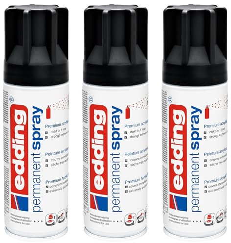 EDDING Lot de 3 Sprays 200ml Peinture Acrylique Permanent 5200 Noir Foncé Mat