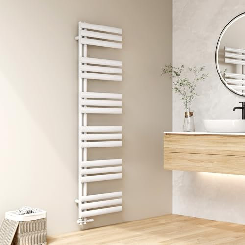 EMKE Sèche Serviettes à Eau Chaude Tube Ovale,174x50cm,Radiateur de Salle de Bains à Tube Ovale,Porte-Serviettes pour Le Chauffage de la Salle de Bain, Chauffage de l'eau Chaude,683W,Blanc