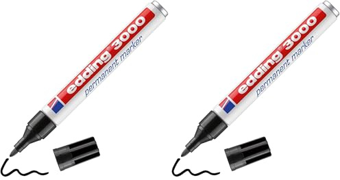 edding 3000 Permanentmarker - schwarz - 1 Stift - Rund-Spitze 1,5-3 mm - schnell trocknender Permanent Marker - wasserfest, wischfest - für Karton, Kunststoff, Holz, Metall - Universalmarker