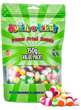 Munch-o-licious Chuches Liofilizadas - Dulce Vegan de Frambuesa y Fresas Liofilizadas 150g - Alimentos Liofilizados Crujientes & Ácidos - Bolsa Resealable - Perfecto para Regalo - freez dried